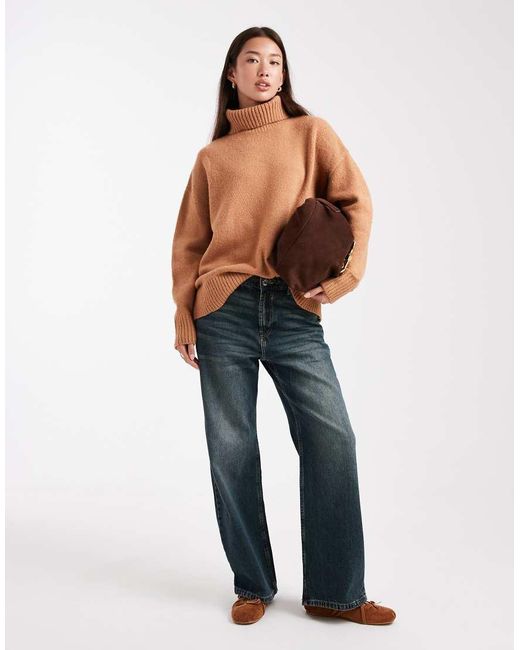 Miss Selfridge Natural Oversized Roll Neck Split Hem Jumper