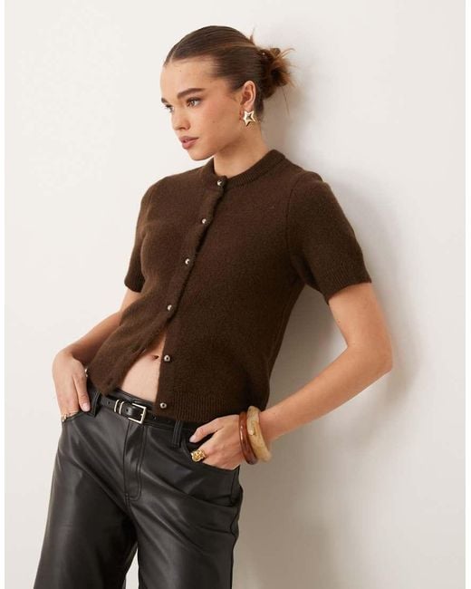 Gina Tricot Brown Knitted Short Sleeve Cardigan