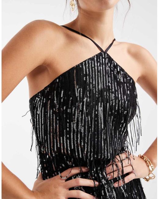 ONLY Black Halterneck Fringe Sequin Mini Dress