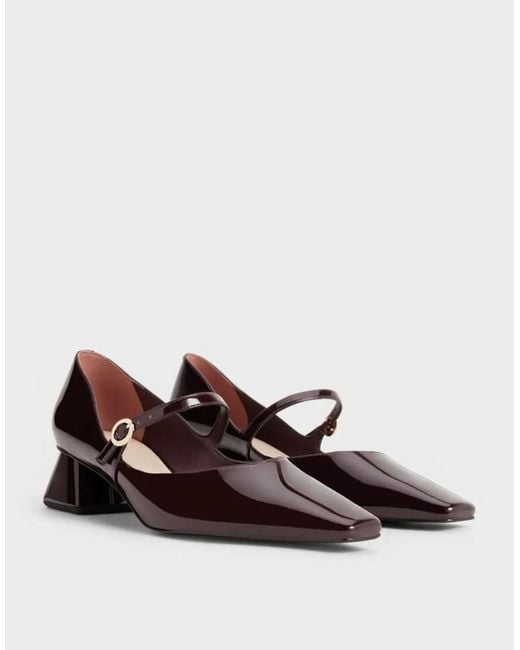 Charles & Keith Brown Roxane Patent Square-Toe Mary Janes