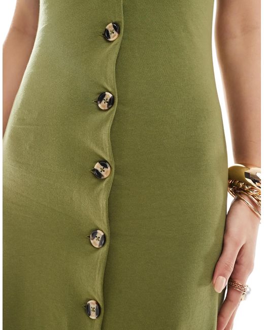 ASOS Green Collared Midaxi Waistcoat Dress With Button Front