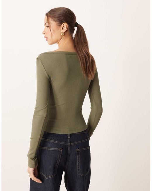 ASOS Green Boat Neck Long Sleeve Top With Binding Detail