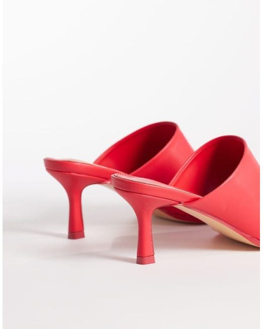 Public Desire Red Winnie Square Toe Heeled Mule Sandals