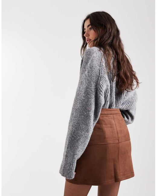 Pieces Brown Faux Suede Mini Skirt Co-ord