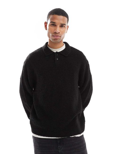 Jack & Jones Black Premium Oversize Boucle Polo Jumper for men