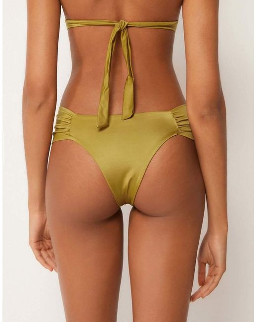 Calzedonia Green Shiny Satin Ruched Bikini Bottoms