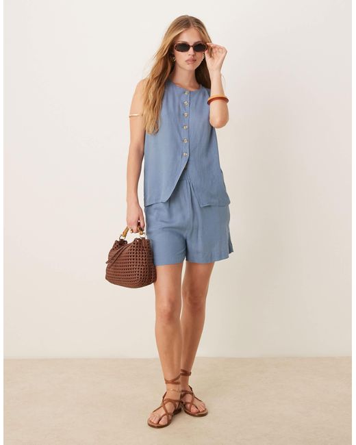 Vila Blue Button Front Waistcoat Co-ord