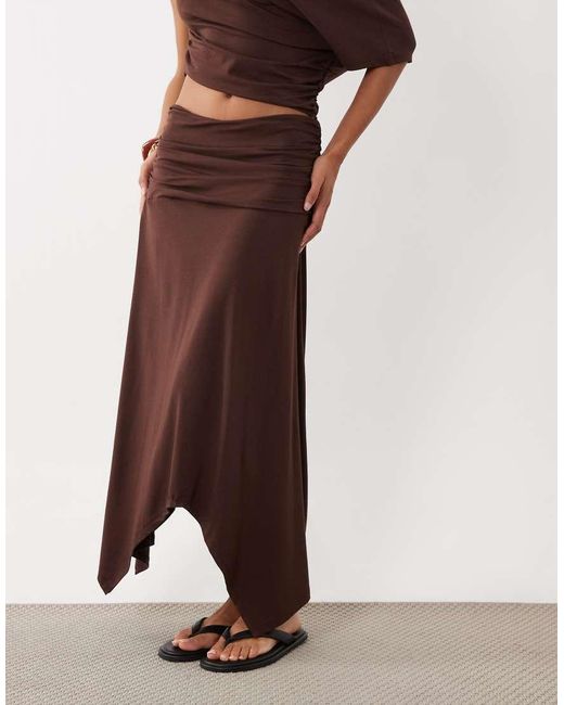 ASOS Brown Cinched Waist With Asymmetric Hem Co-ord Midi Skirt
