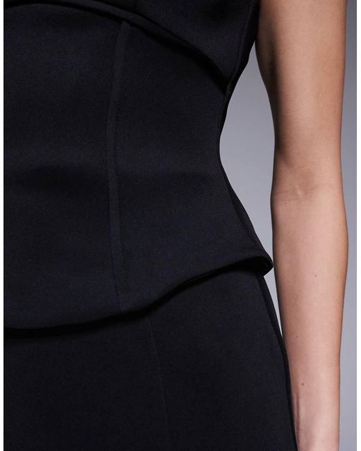 ASOS Blue Pencil Midi Dress With Peplum Corset Bodice