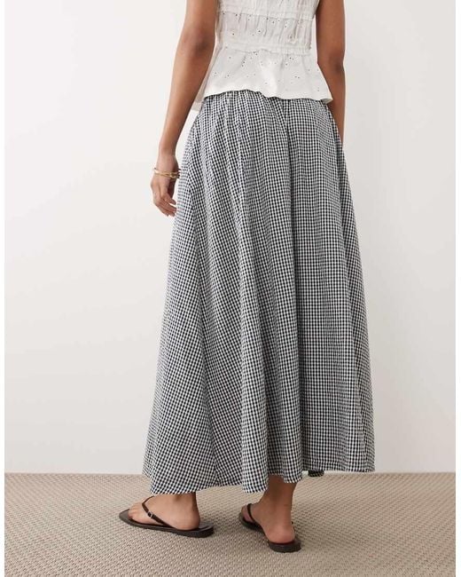 New Look Gray Gingham Button Through Midi Skirt