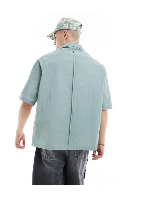 Collusion Blue Techy Short Sleeve Revere Shirt With Raw Seam Detail for men