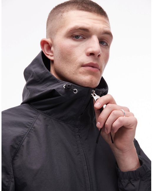 ARKET Black Windbreaker Jacket With Zip Front And Hood for men