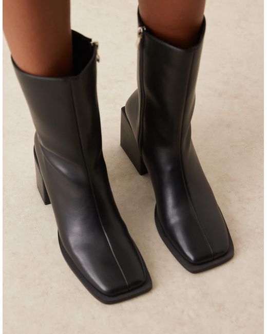 Glamorous Black Block Heel Square Toe Boots