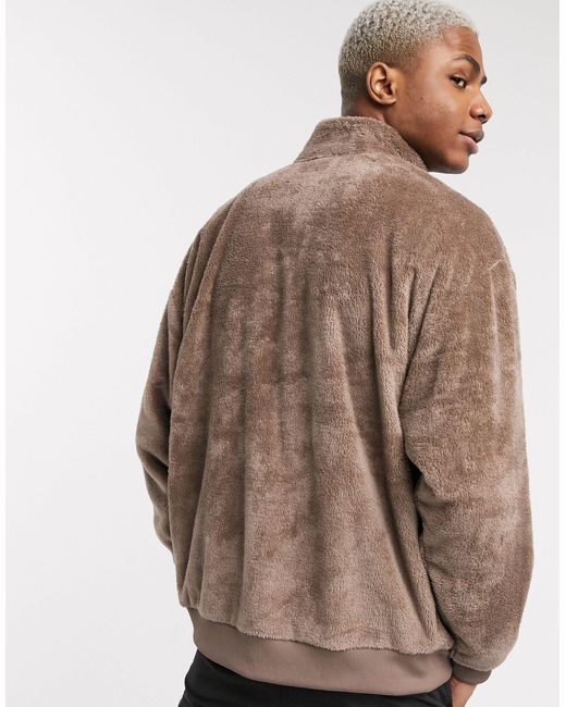 Asos Oversized Teddy Fleece Track Jacket In Brown For Men Lyst