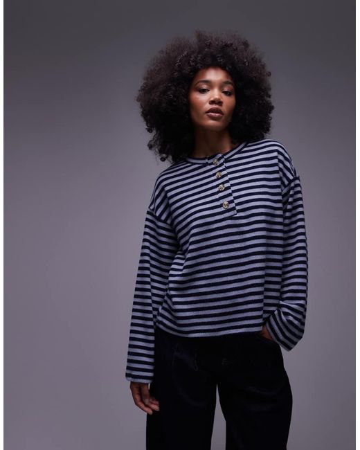 Jersey Azul Marino A Rayas Extragrande Con Cuello Panadero De Tejido Suave De ASOS de color Blue