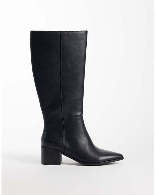 London Rebel Black Jessie Refined Pointed Toe Knee Boots