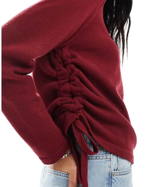 ASOS Red Knitted Jumper With Ruching