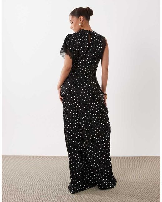 Forever New Black Forever New Satin Slash Neck Lace Detail Asymmetric Skirt Maxi Dress