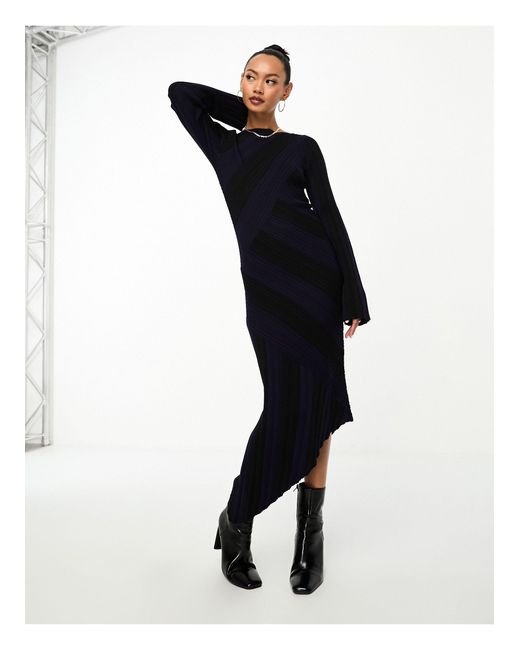 & Other Stories Black Knitted Asymmetric Midi Dress