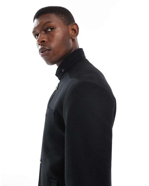 Jack & Jones Blue Wool Blend Funnel Neck Coat for men