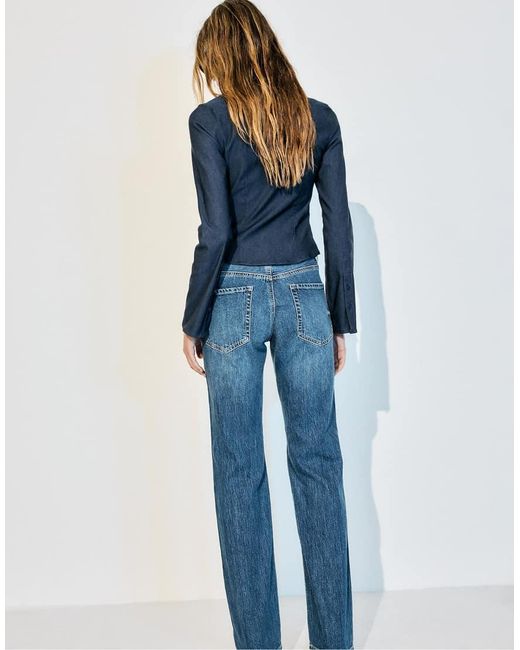 Stradivarius Blue D98 Straight-leg Vintage Effect Jeans