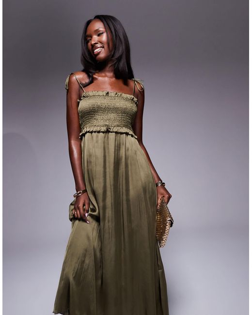 River Island Green – gesmoktes midikleid
