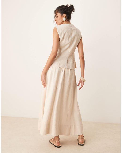Y.A.S Natural Linen Touch Full Midi Skirt