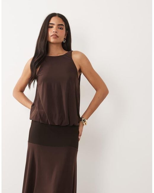 ASOS Natural Slinky Maxi Dress With Drop Waist And Open Back