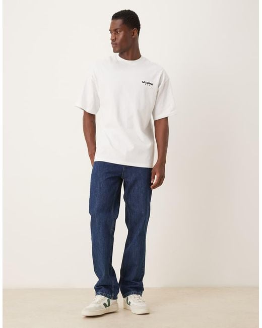 SELECTED White Oversized T-shirt With Bonsai Back Print for men