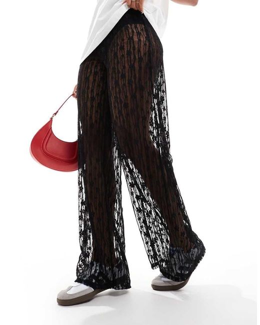 ASOS White Wide Leg Lace Trousers