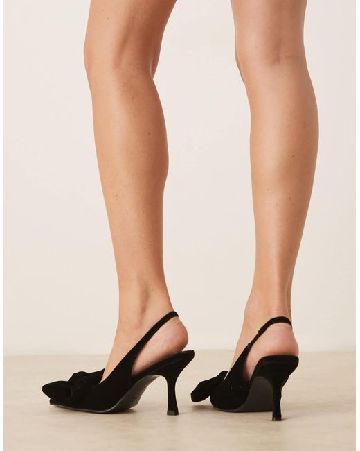 Asos Design Wide Fit Black Saffron Bow Detail Mid Heeled Shoes
