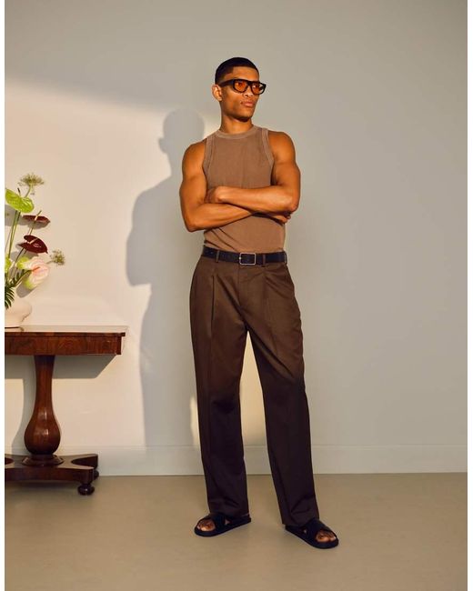 Topman Gray High Neck Stripe Rib Vest for men