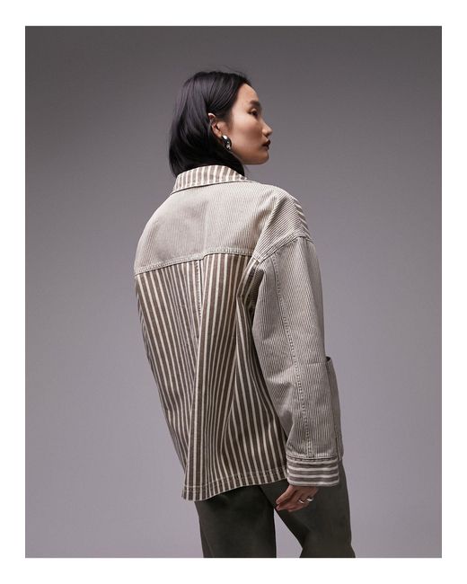 TOPSHOP Gray Cotton Stripe Patchwork Jacket