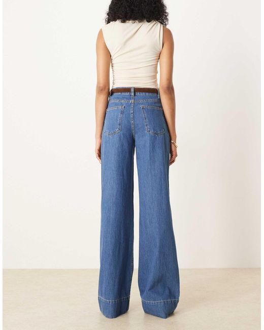 ASOS Blue Asos Design Tall Wide Leg Jean With Crease Front And Belt