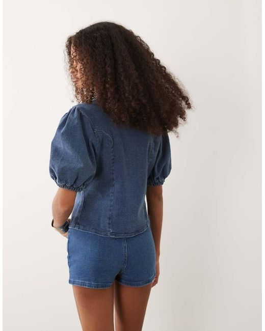 Miss Selfridge Blue Puff Sleeve Denim Top Co-ord