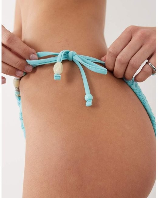 Miss Selfridge Multicolor Textured Faux Peal Tie Side Bikini Bottoms