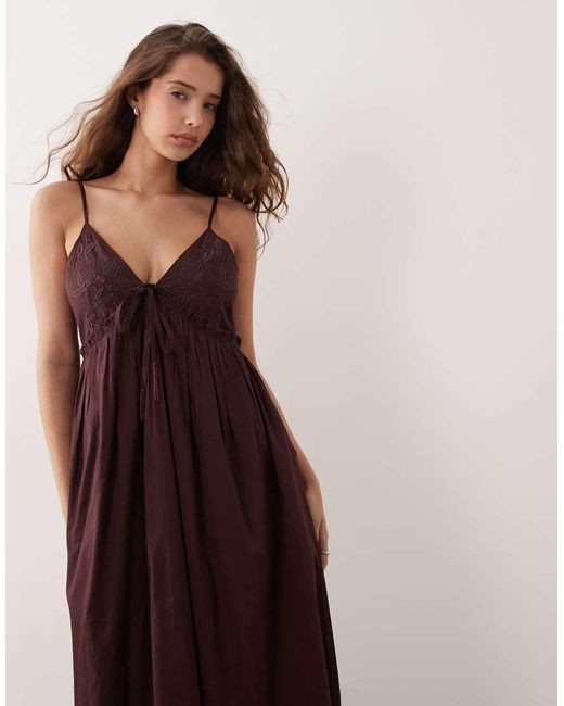 Miss Selfridge Brown Embroidered Detail Cami Maxi Dress