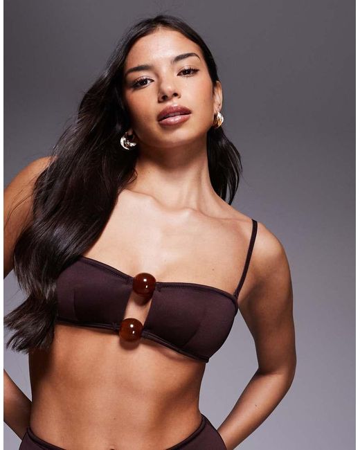 ASOS Gray Dora Premium Crop Bikini Top With Jumbo Bead