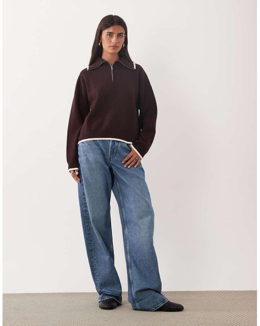 Mango Red Quarter Zip Knitted Jumper