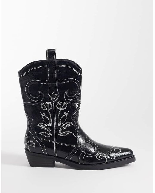 Public Desire Black Ula Embroidered Low Ankle Boots