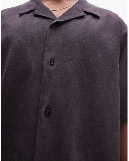 Topman Black Oversized Fit Button Up Jersey Polo for men