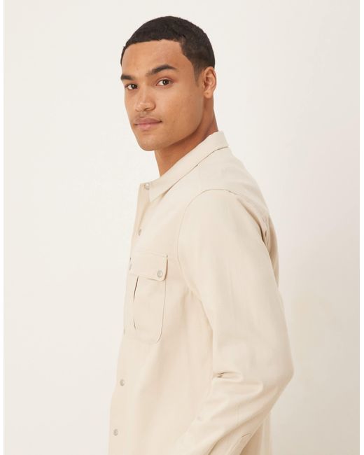 ASOS Natural Canvas Overshirt With Utility Pocket for men
