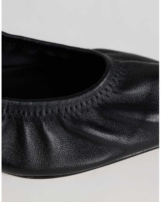 TOPSHOP Black Arizona Real Leather Ruched Kitten Heel Court