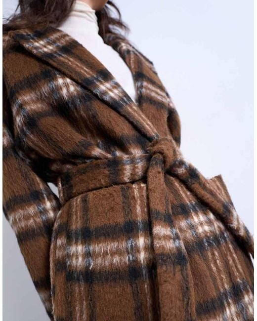 Abrigo De Vestir Marrón A Cuadros De Tejido Cepillado De TOPSHOP de color Multicolor