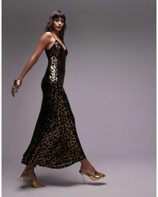 TOPSHOP Animal Sequin Maxi Dress in Black Lyst Australia