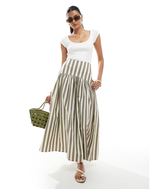ASOS White Drop Waist Linen Look Maxi Skirt