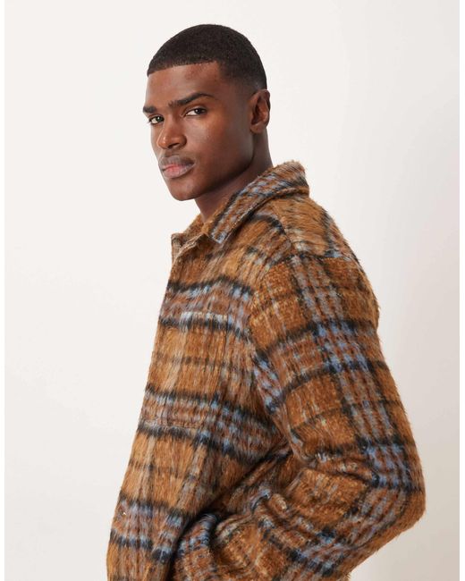 Surchemise aspect laine à carreaux - marron ASOS pour homme en coloris Brown