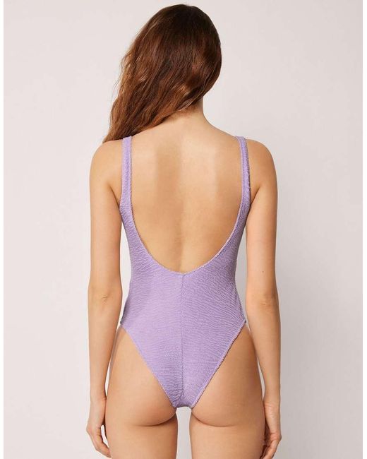 Calzedonia Purple High-Leg Swimsuit Crinkle Waves