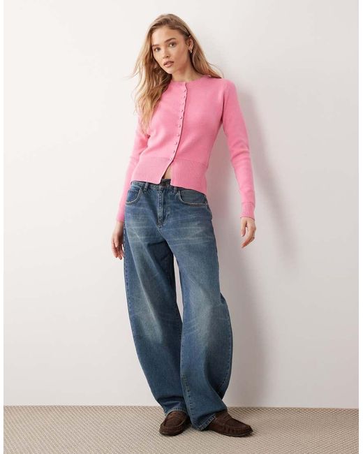Threadbare Pink Crew Neck Cardigan