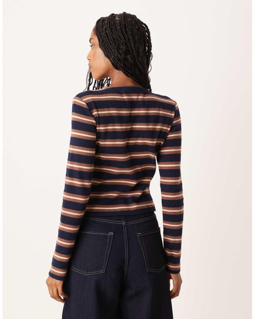 ASOS Blue Brushed Stripe Button Through Top